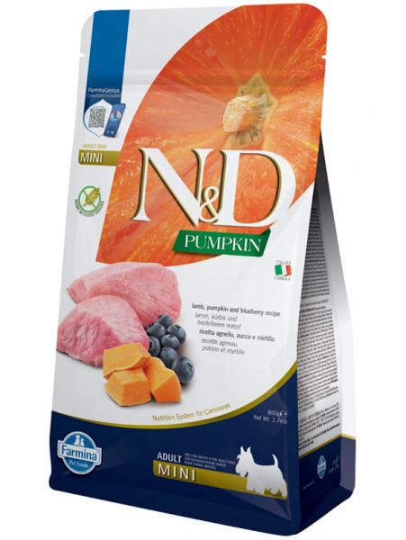 Farmina Pumpkin N&D Dog Adult Mini Для маленьких пород, Ягненок, тыква, черника