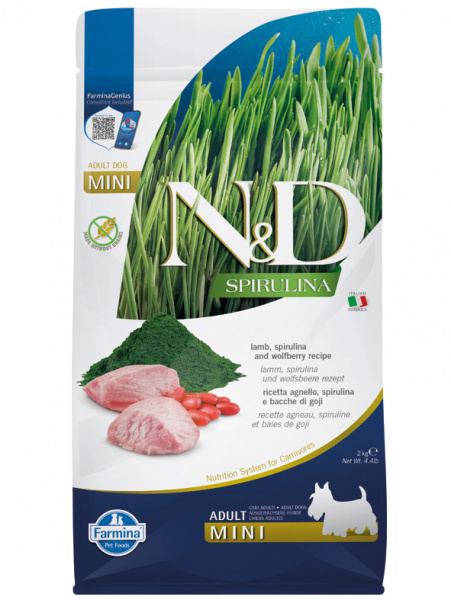 Farmina N&D Spirulina Dog Adult Mini сухой корм для взрослых собак мелких пород, ягненок, спирулина и ягоды годжи