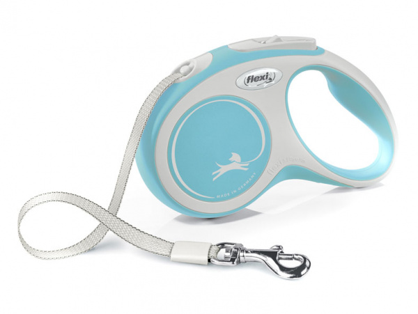 flexi рулетка NEW LINE Comfort S (до 15 кг) лента 5 м серый/голубой