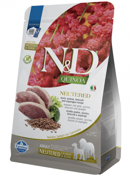 Farmina Quinoa N&D Dog Adult Medium&Maxi Neutered Для стерилизованных собак средних и крупных пород, Утка с брокколи