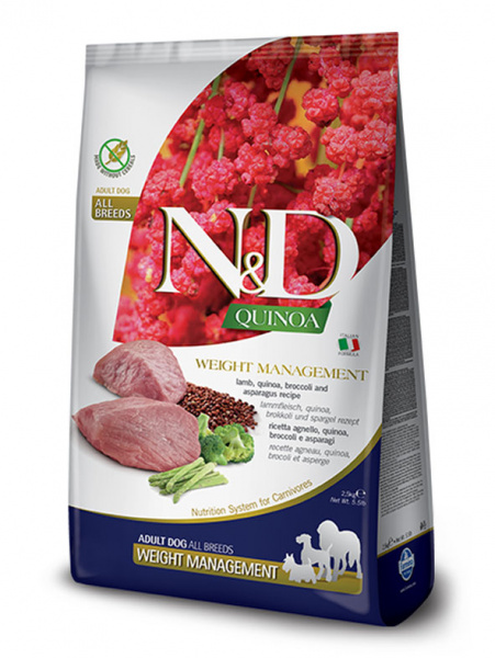 Farmina Quinoa N&D Dog Grain Free Quinoa Weight Management Lamb, Ягненок с киноа