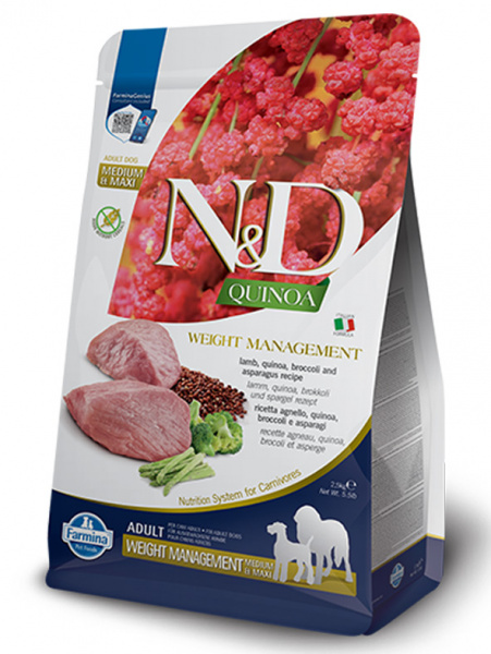 Farmina N&D Quinoa Dog GF Weight Management Medium&Maxi сухой корм для взрослых собак средних и крупных пород, контроль веса, беззерновой, ягненок с киноа