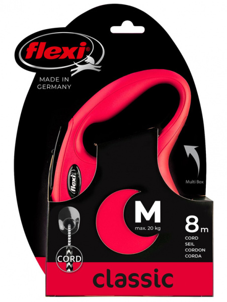 flexi рулетка New Classic M (до 20 кг) 8 м трос красная