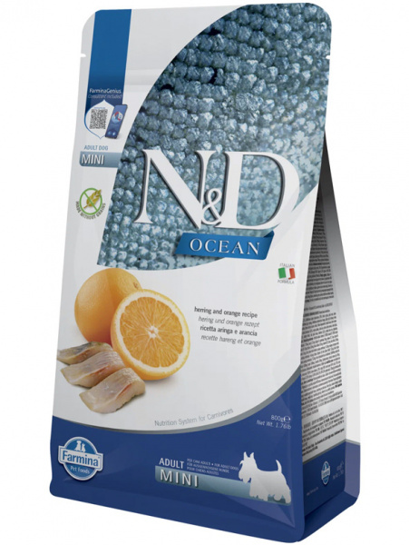 Farmina Ocean N&D Dog Adult Mini Grain-Free Для маленьких пород, Сельдь и Апельсин