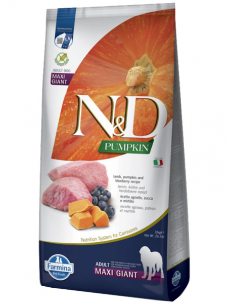 Farmina Pumpkin N&D Dog Adult Maxi Giant Для крупных и гигантских пород, Ягненок, тыква, черника
