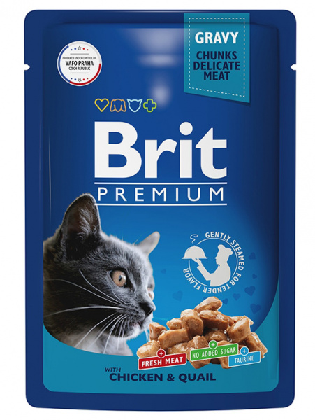 Brit Premium Пауч для взрослых кошек, цыпленок и перепелка в соусе