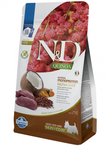Farmina Quinoa N&D Dog Mini Grain Free Quinoa Skin&Coat Venison Для маленьких пород, Оленина с киноа