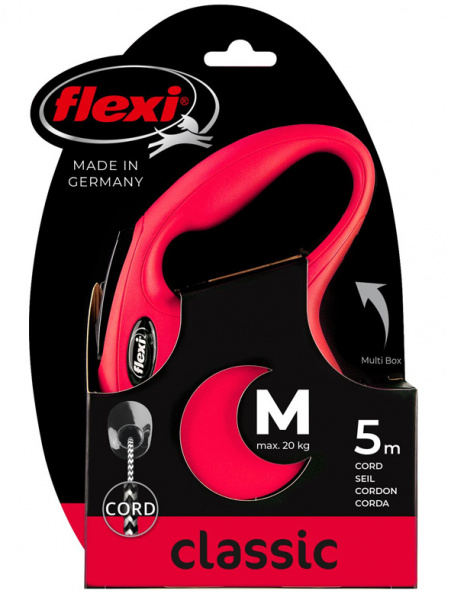 flexi рулетка New Classic М (до 20 кг) 5 м трос красная