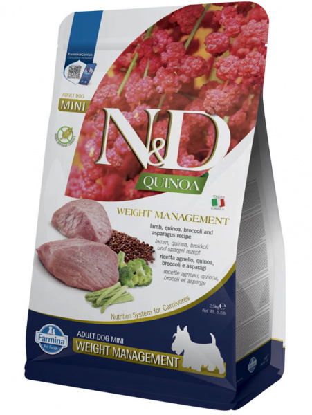 Farmina Quinoa N&D Dog Mini Grain Free Quinoa Weight Management Lamb Для маленьких пород, контроль веса, Ягненок с киноа