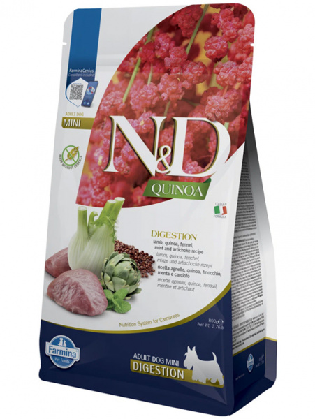 Farmina Quinoa N&D Dog Mini Grain Free Quinoa Digestion Lamb Для маленьких пород, Ягненок с киноа