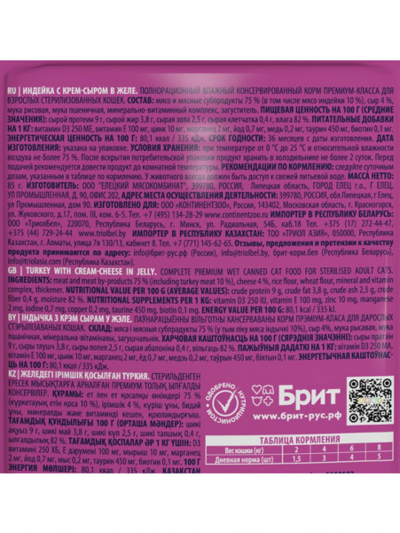 Brit Premium For Sterilised купить в ZooKorm24.ru
