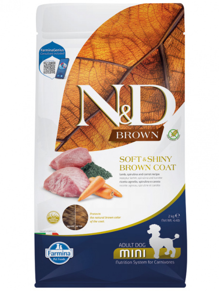 Farmina N&D Brown Dog сухой корм для взрослых собак с темной шерстью, ягненок, спирулина и морковь