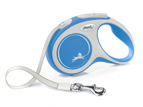 flexi рулетка NEW LINE Comfort S (до 15 кг) лента 5 м серый/синий
