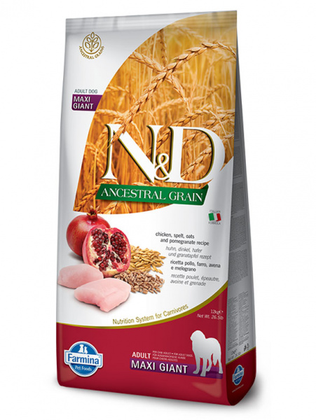 Farmina Ancestral Grain N&D Dog Adult Maxi Giant Для крупных собак, Курица, гранат, спельта, овес