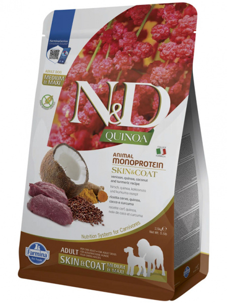 Farmina Quinoa N&D Dog Grain Free Quinoa Skin&Coat Venison Оленина с киноа