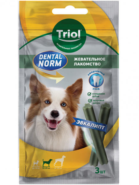 Triol DENTAL NORM Палочки жевательные с эвкалиптом лакомство для собак средних пород, 75гр
