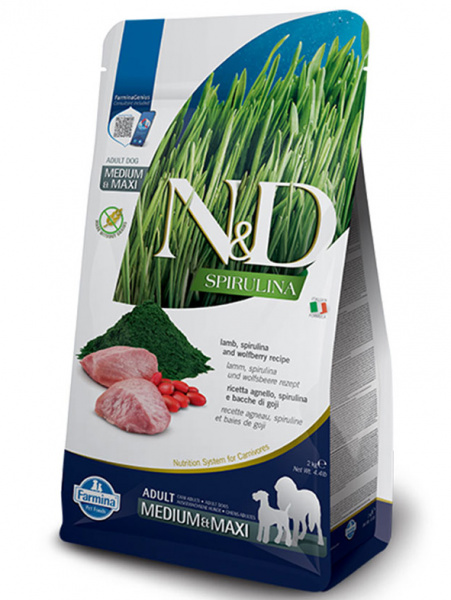 Farmina N&D Spirulina Dog Adult Medium&Maxi сухой корм для взрослых собак средних и крупных пород, ягненок, спирулина и ягоды годжи
