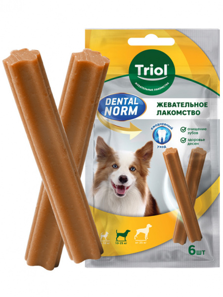 Triol DENTAL NORM Палочки жевательные лакомство для собак средних пород, 150г