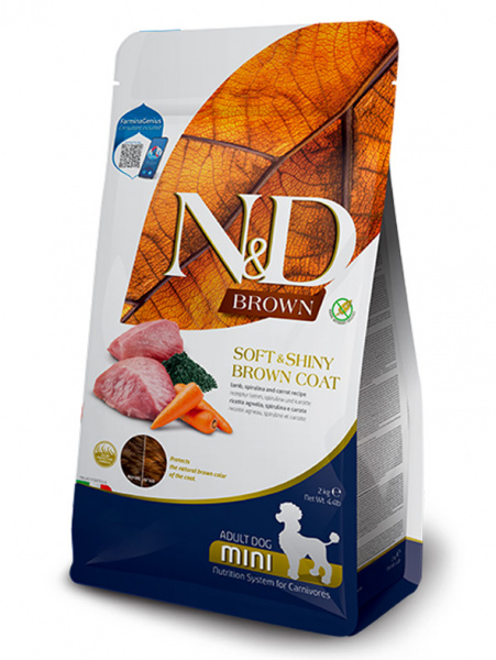 Farmina N&D Brown Dog сухой корм для взрослых собак с темной шерстью, ягненок, спирулина и морковь