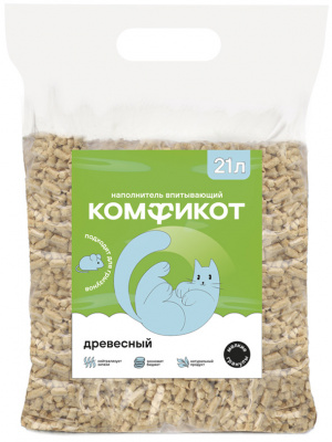 КОМФИКОТ Наполнитель древесный впитывающий, мелкие гранулы, 21 л (7кг)