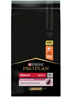 Pro Plan Medium Adult Sensitive Skin, лосось, 18 кг