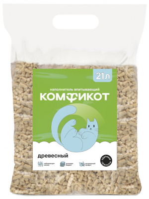 КОМФИКОТ Наполнитель древесный впитывающий, крупные гранулы, 21 л (7кг)