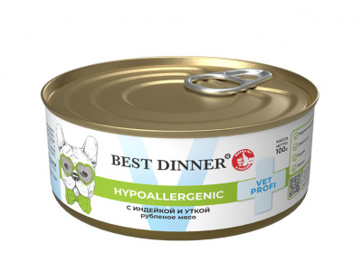 Best Dinner Dog Vet Profi Hypoallergenic консервы для собак, рубленое мясо, с индейкой и уткой, 12шт*100гр