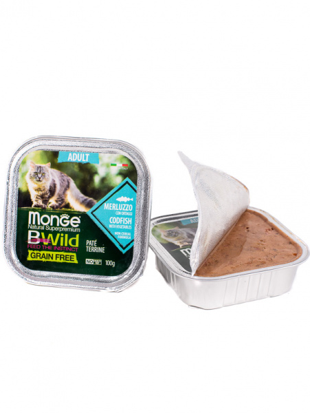 Monge Cat BWild GF Adult влажный корм для взрослых кошек, беззерновой, треска с овощами