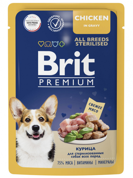 Brit Premium Adult влажный корм для взрослых стерилизованных собак, паучи, курица в соусе