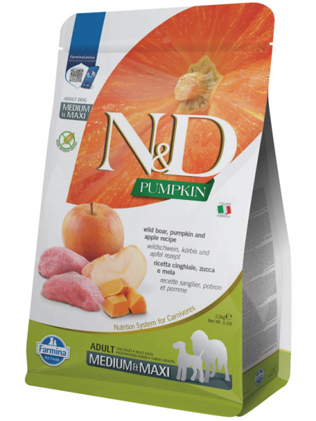 Farmina Pumpkin N&D Dog Adult Medium&Maxi Для средних и крупных пород Кабан, тыква, яблоко