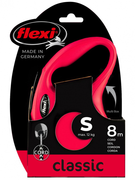 flexi рулетка New Classic S (до 12 кг) 8 м трос красная
