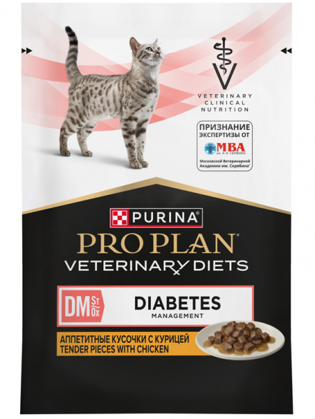 Pro Plan Veterinary Diets Cat DM Diabetes Management, паучи, курица