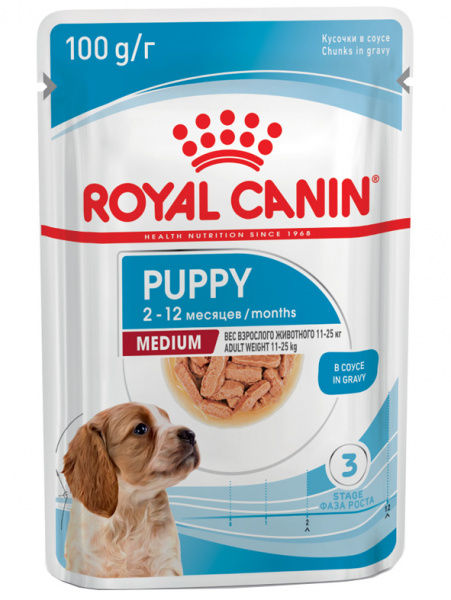 Royal Canin Medium Puppy, собаки, кусочки в соусе