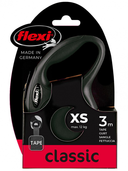 flexi рулетка New Classic XS (до 12 кг) 3 м лента черная