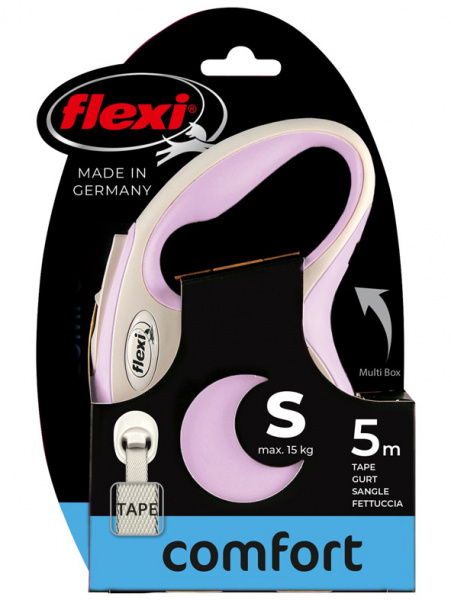 flexi рулетка NEW LINE Comfort S (до 15 кг) лента 5 м серый/розовый