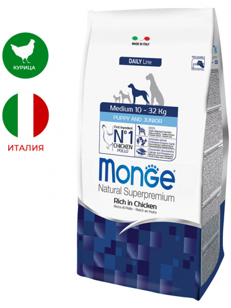 Monge Dog Daily Line Medium Puppy&Junior, курица