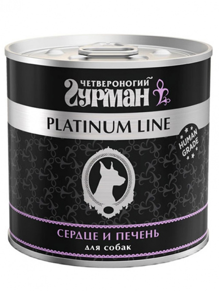 Четвероногий Гурман Platinum Line Консервы для взрослых собак, сердце и печень в желе