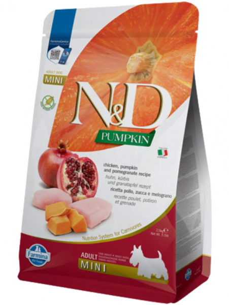 Farmina Pumpkin N&D Dog Adult Mini Для маленьких пород, Курица, тыква, гранат