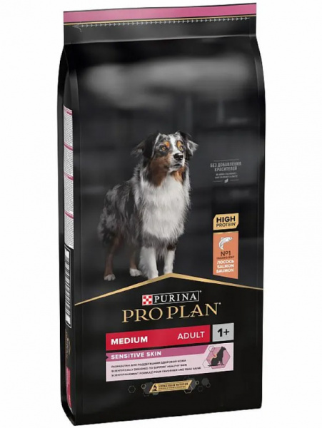 Pro Plan Medium Adult Sensitive Skin, лосось