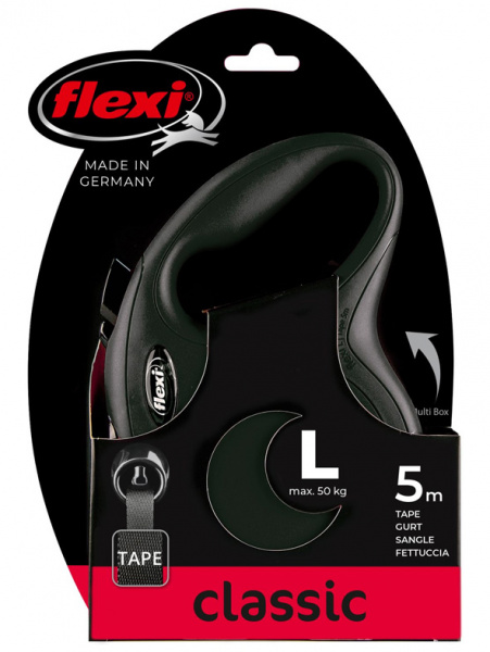 flexi рулетка New Classic L (до 50 кг) лента 5 м черная