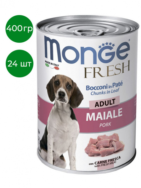 Monge Dog Fresh Adult Chunks in Loaf влажный корм для взрослых собак, мясной рулет, свинина, консервы