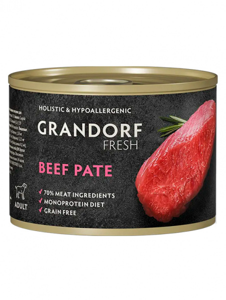 Grandorf Fresh Dog влажный корм для собак всех возрастов, беззерновой, паштет из говядины