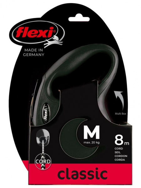 flexi рулетка New Classic M (до 20 кг) 8 м трос черная