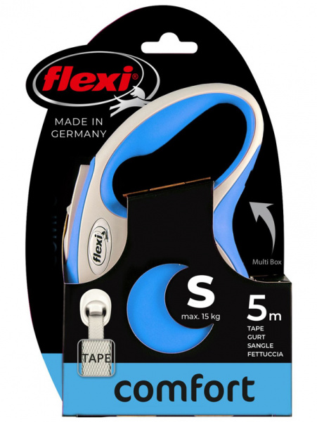 flexi рулетка NEW LINE Comfort S (до 15 кг) лента 5 м серый/синий