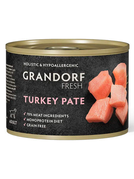 Grandorf Fresh Dog влажный корм для собак всех возрастов, беззерновой, паштет из индейки
