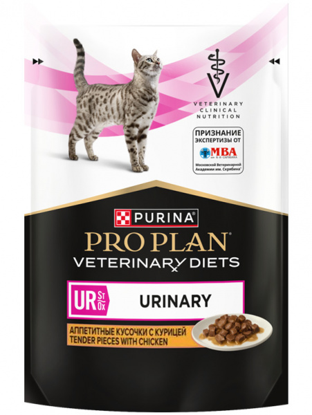 Pro Plan Veterinary Diets Cat UR Urinary, паучи, курица, 85гр*26шт