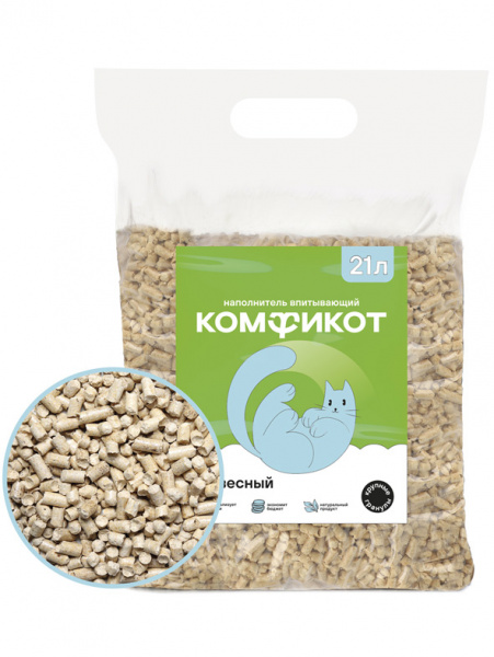 КОМФИКОТ Наполнитель древесный впитывающий, крупные гранулы, 21 л (7кг)