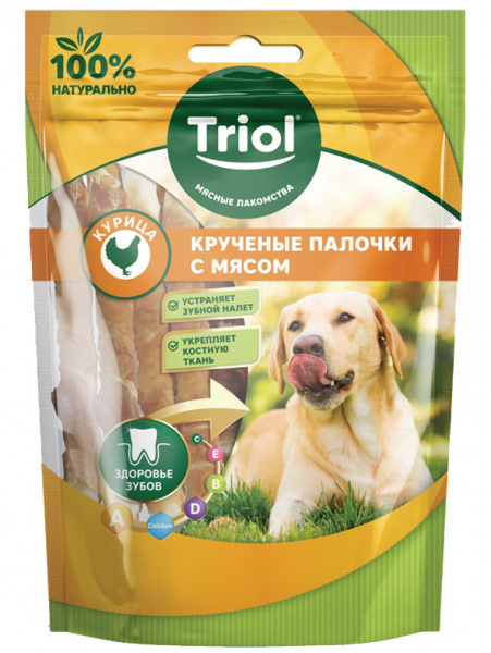 Triol Крученые палочки с мясом курицы лакомство для собак, 70гр