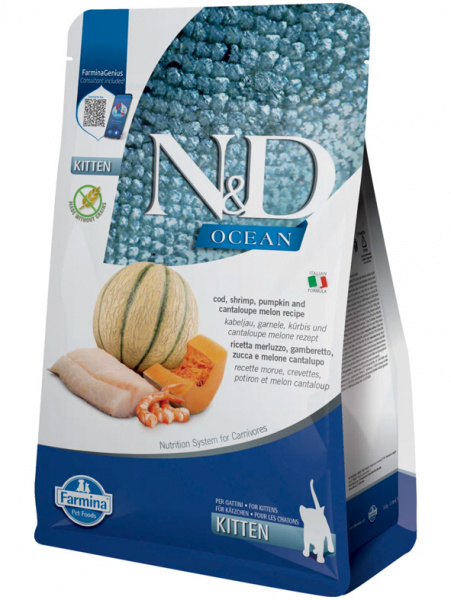 Farmina N&D Ocean Kitten Grain Free Для котят Треска, креветки, тыква и дыня
