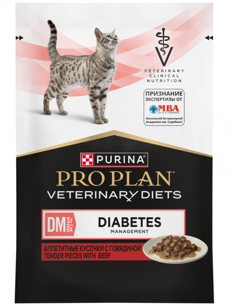 Pro Plan Veterinary Diets Cat DM Diabetes Management, паучи, говядина